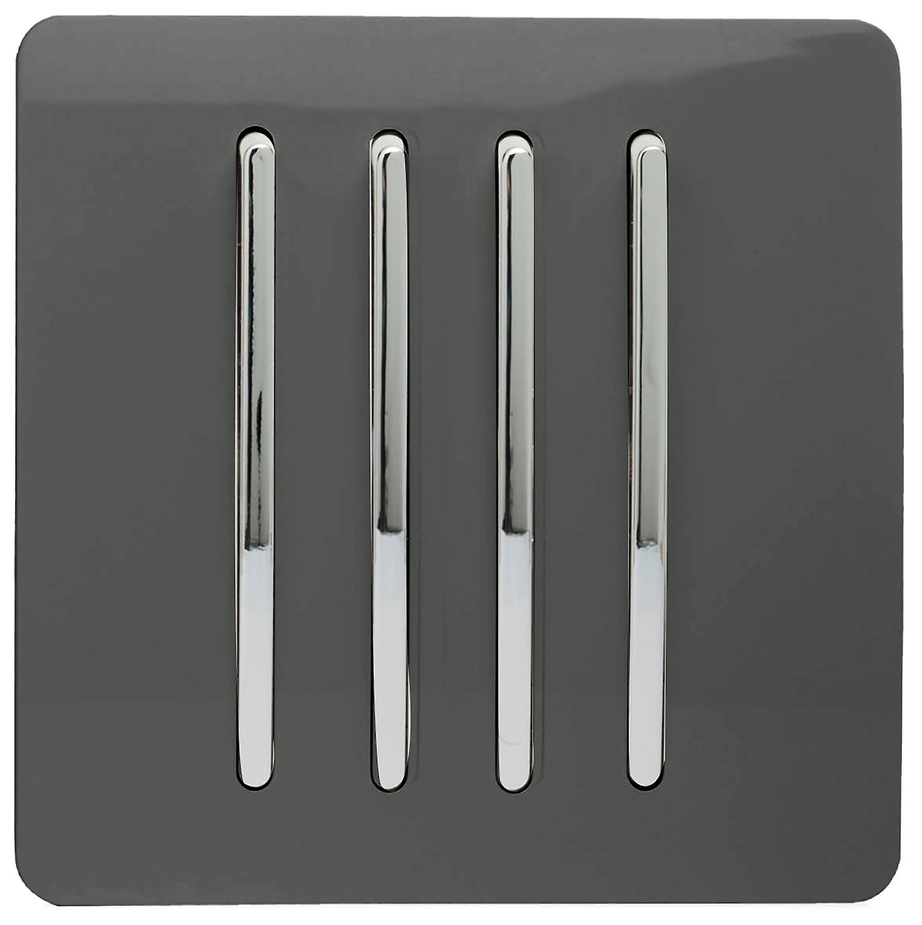 Trendi 4 Gang 1 Way Artistic Modern Glossy 10 Amp Rocker Tactile Light Switch Charcoal