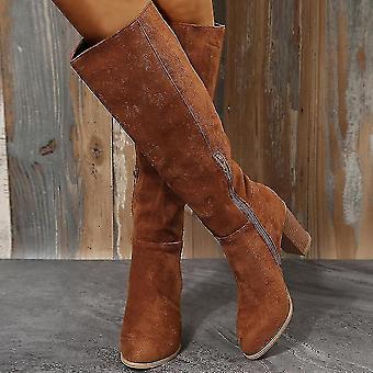 Suede Cognac Color Knee High Boots Women Suede Knee High Boots