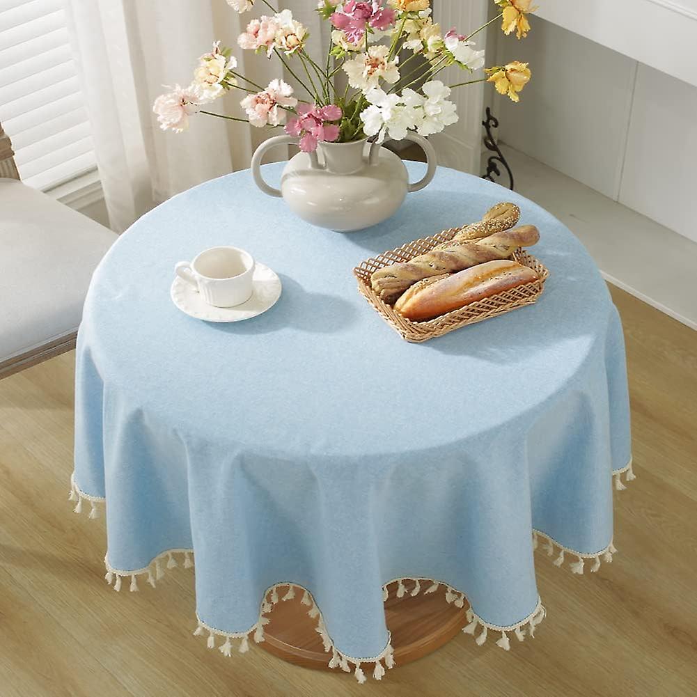 Rectangular Tablecloth Solid Color Tassel Rectangular Tablecloth Cotton Tablecloth Tablecloth Suitable for Home Decoration,Diameter 120cm
