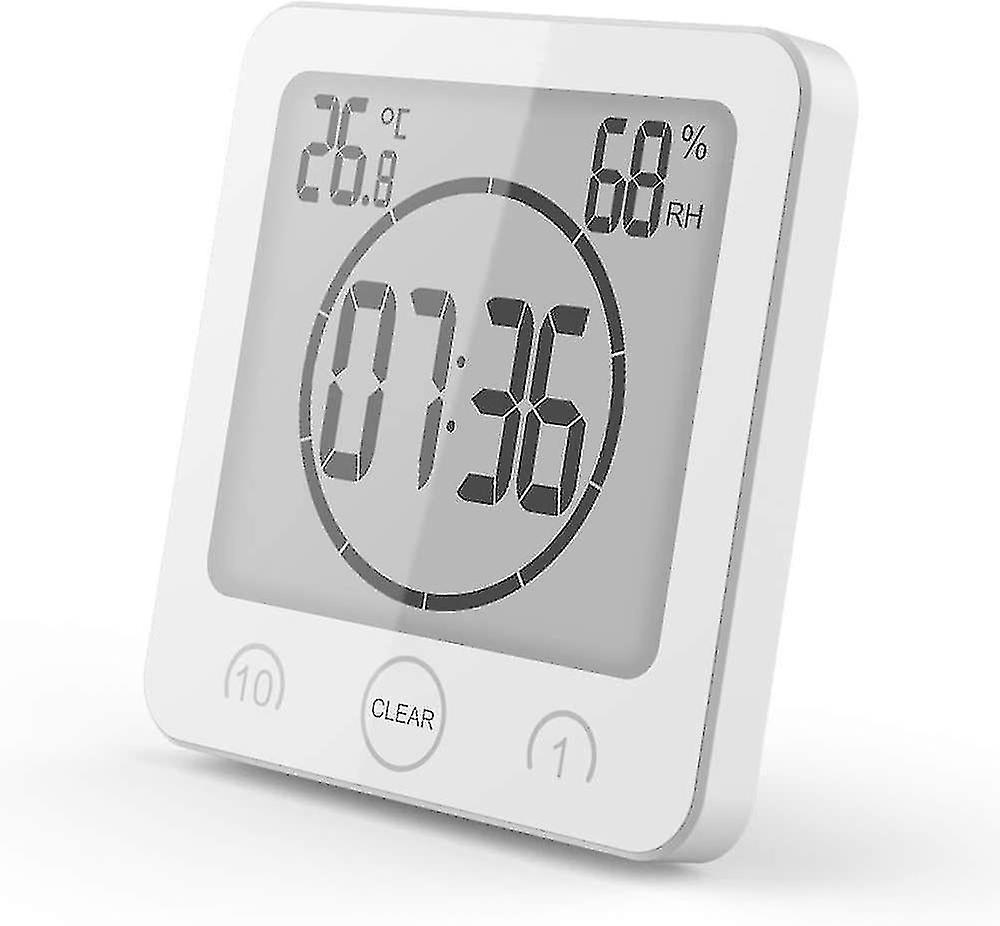 Bathroom Clock Timer Waterproof Bathroom Thermometer Hygrometer Bathroom Makeup Kitchen (white)