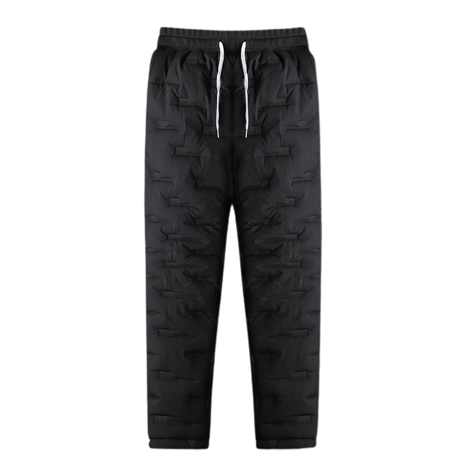 Fianao Men Down Pants Windproof Thicken Plush Elastic Waist Solid Color All Match Winter Sweatpants