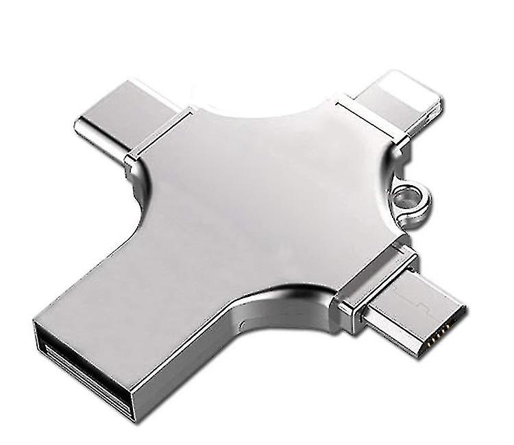 64Gb Silver 4 In 1 Usb Flash Drive Compatible With Iphone, Micro Usb & Type C Devices Az6141
