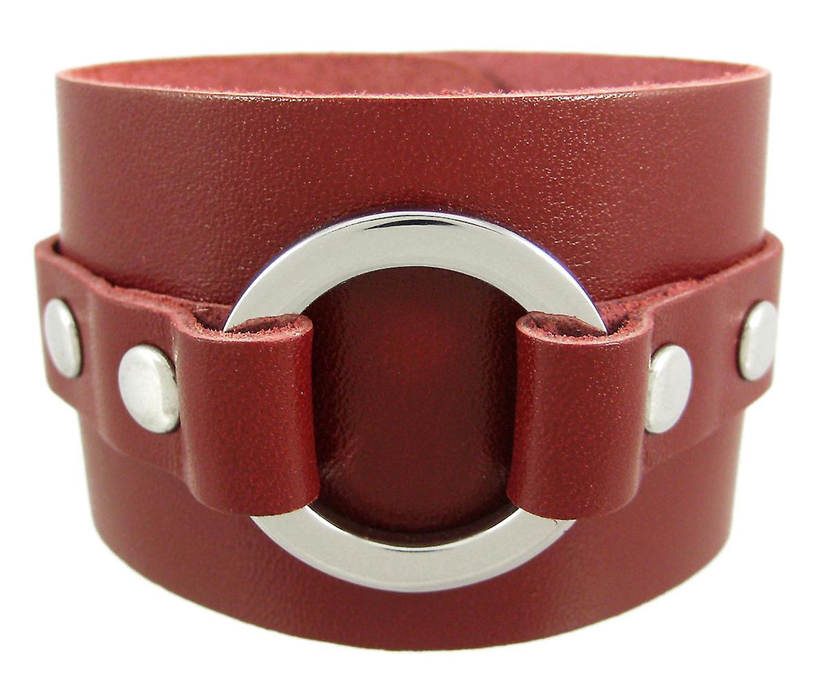 Brown Leather Chrome O Ring Wrist Strap Bracelet