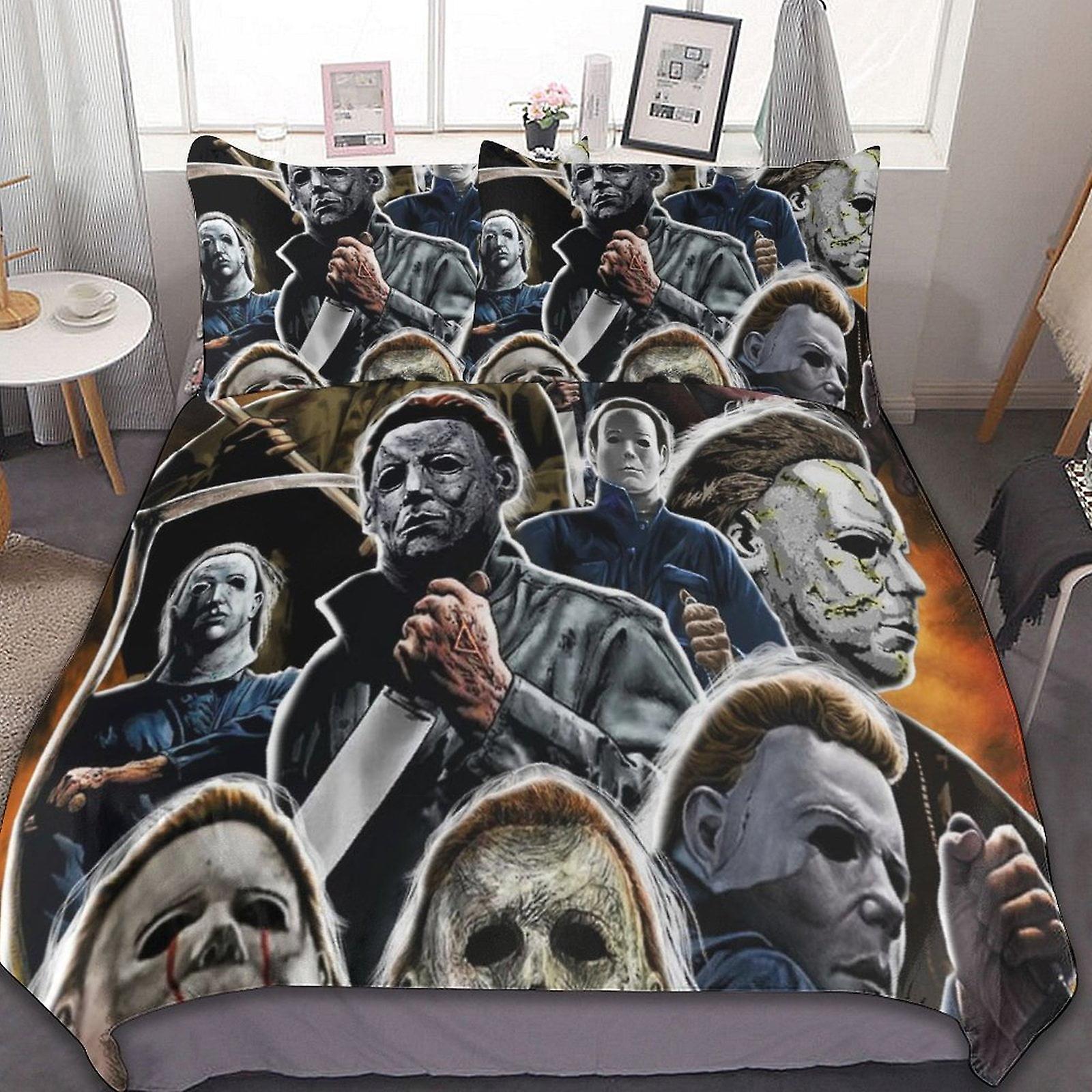 Michael Myers Halloween 3 st lakan set Andningsbart påslakan med 2 kuddar Sham Soft All Seasons Sängkläder Set