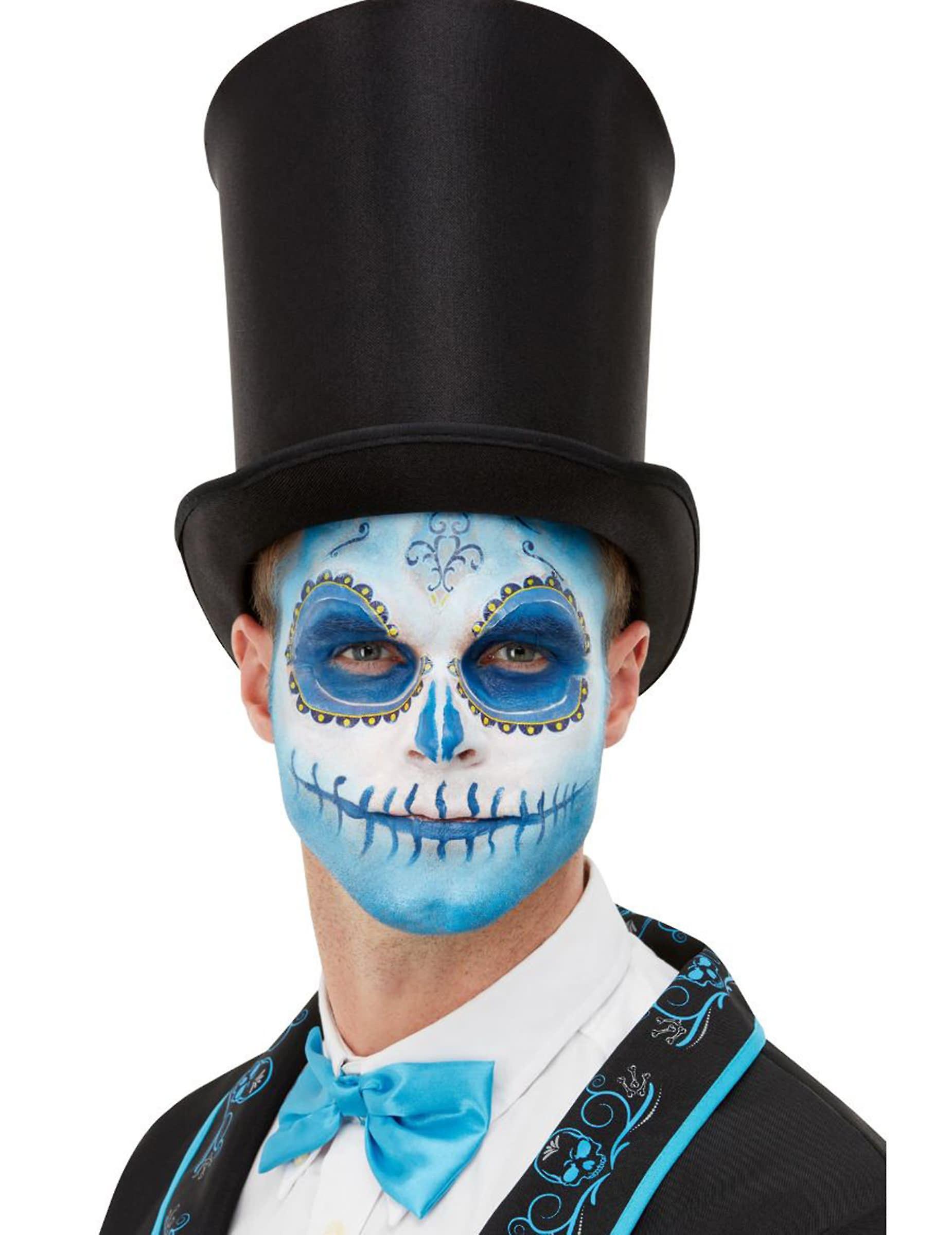 蓝色的Dia de los Muertos成人化妆和纹身套装