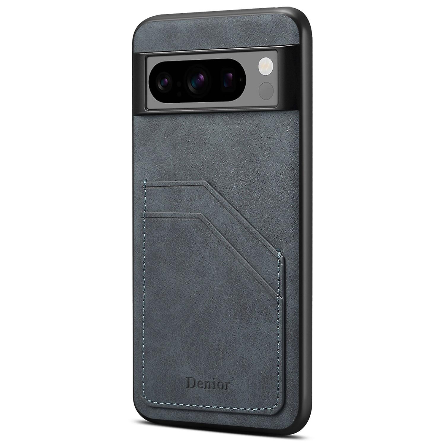 DENIOR For Google Pixel 8 Pro Cell Phone Case Retro Dual Card Slots Back Shell - Grey