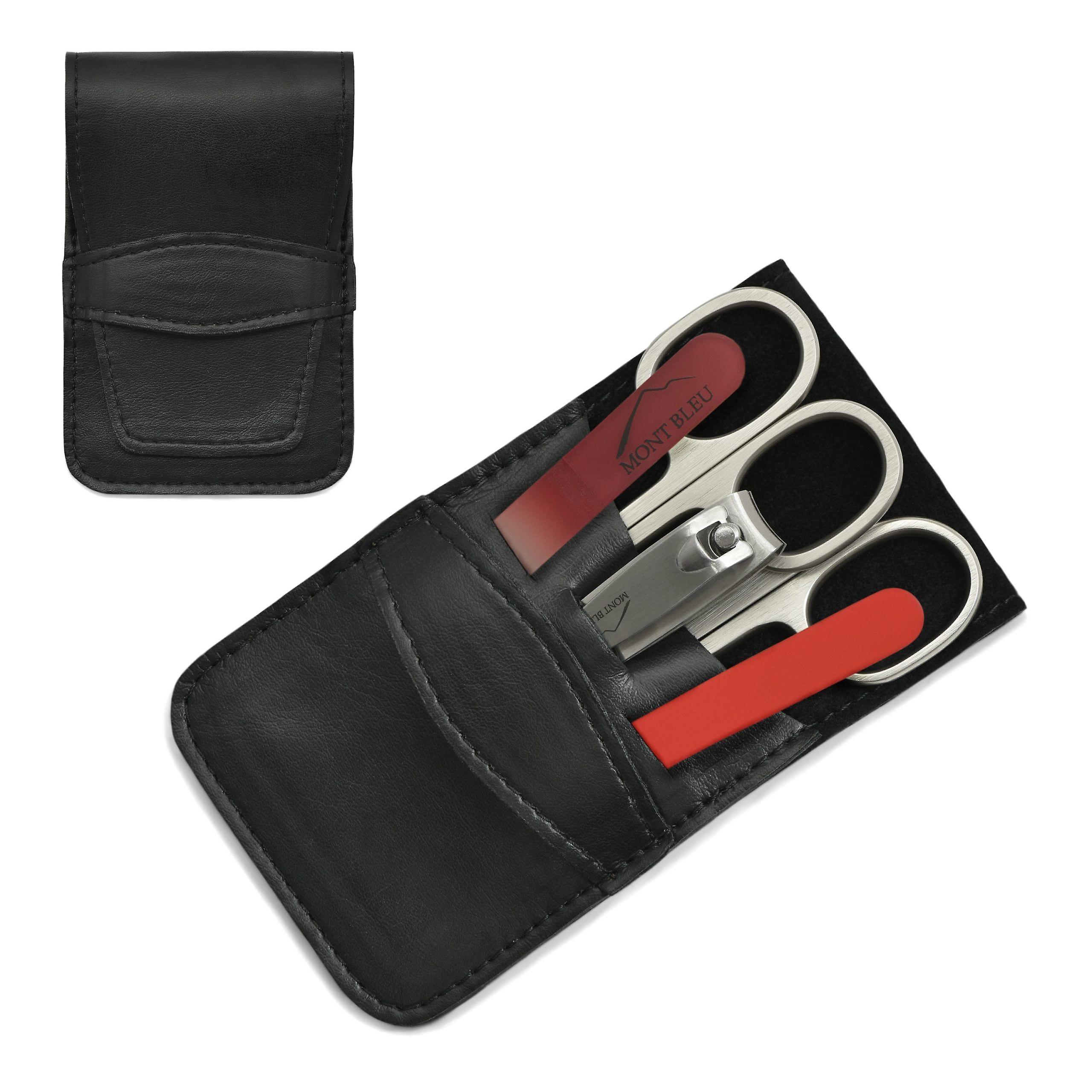 Mont Bleu Ensemble de manucure 5 pièces dans un étui en similicuir, noir simple - rouge