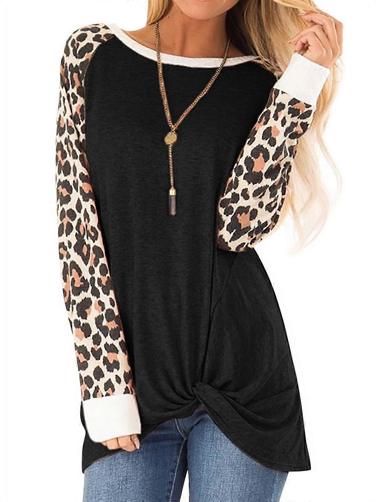 Kvinner langermet leopardtrykk vridd bluse