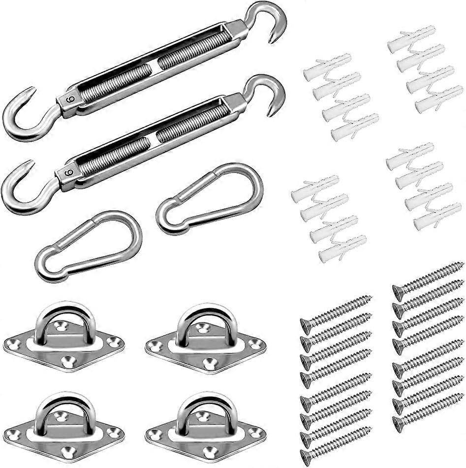 Shade Sail Fixing Kit, Stainless Steel Shade Sail Hardware Fixing Accessories Kit for Square Rectangle and Triangular Awnings (40 pcs)