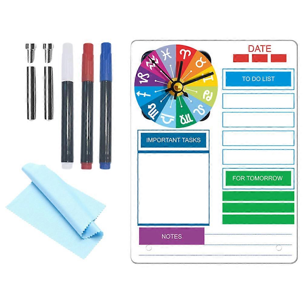 1 Ensemble Tableau Blanc Table Effaçable À Sec Acrylique Mémo Tableau avec Horloge Pas De Batterie