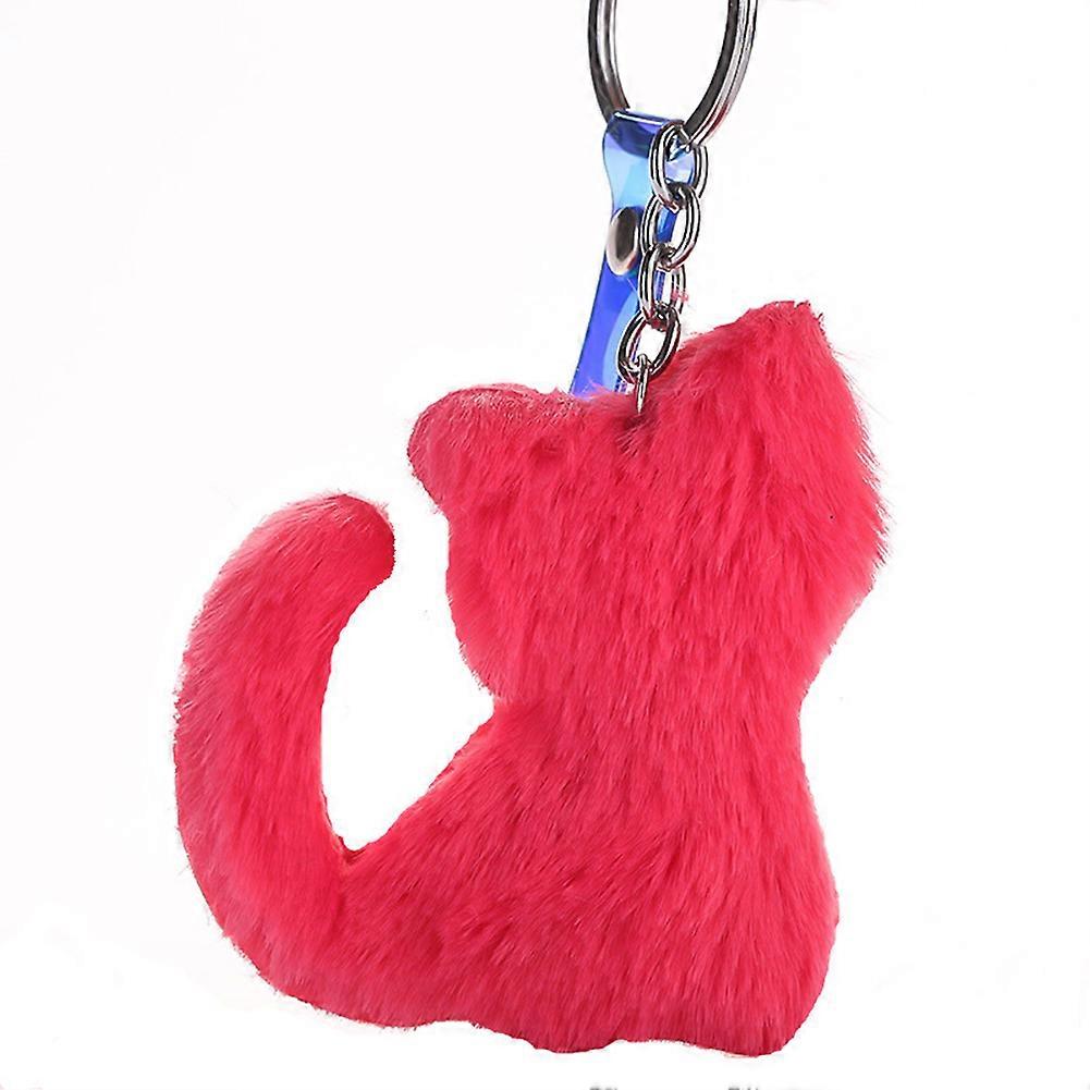 Cute Animal Cat Plush Solid Color Key Ring Key Chain Decoration (watermelon Red)