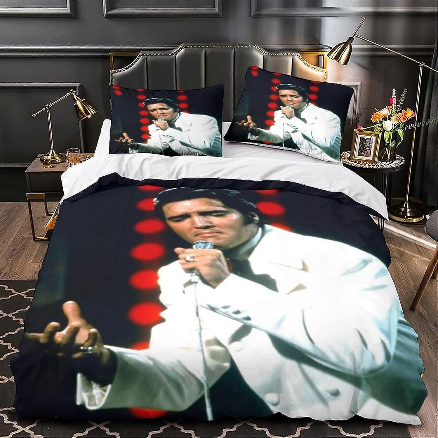 Elvis Presley Bedding Set D Rock 'n' Roll Singer Duvet Cover Set  Hypoallergenic Soft Comforter Quilt Cover with Ear Shams 135*200 CM