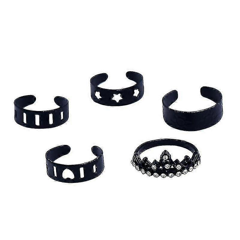 5pcs Mode Ring Set Finger Ringe Einstellbare Hohle Offene Ringe Statement Schmuck (schwarz)