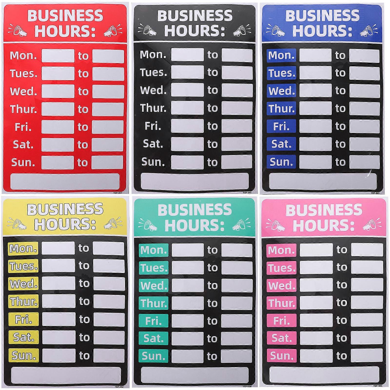 6pcs Business Hours Self-adhesive Stickers Business Hours Signs Rewritable Open Signs Sticker