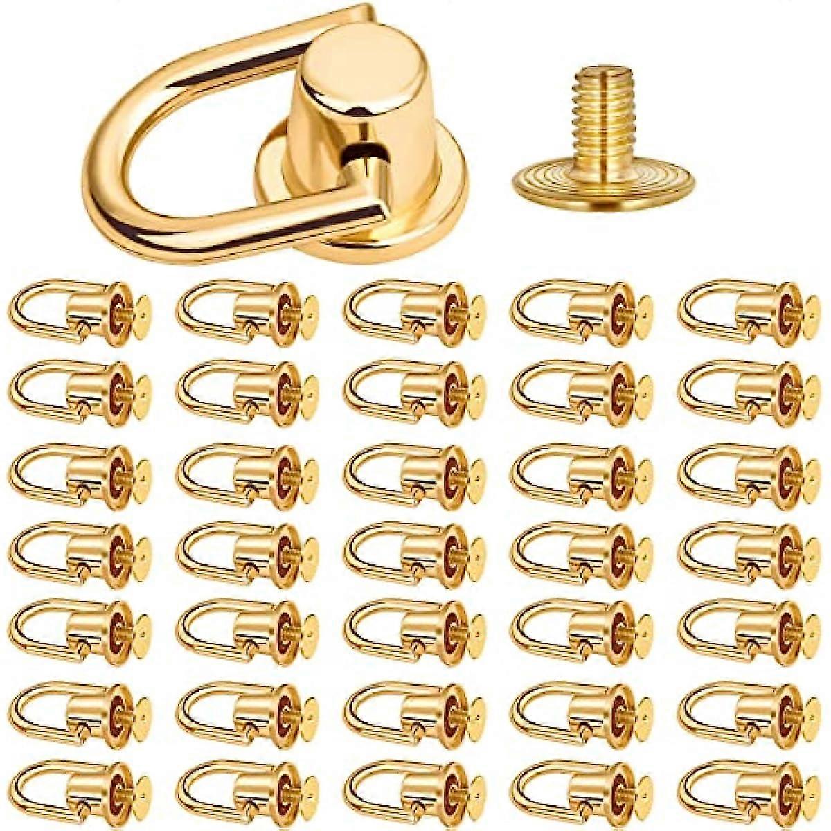 10/20/40 Pieces D Rings Rivets for Leather Purse Gold Ball Studs Rivets with D Ring for Leather Crossbody Purse Craft Bag Hardware