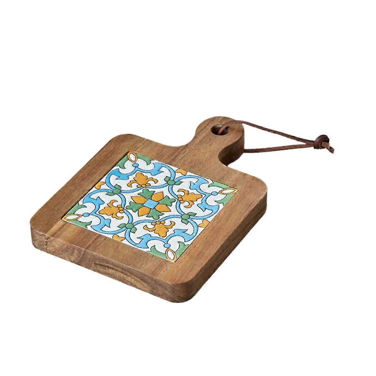 Solid Wood Tile Insulation Pot Mats, Home Retro Placemats, High Temperature Kitchen Table Mats Coasters D