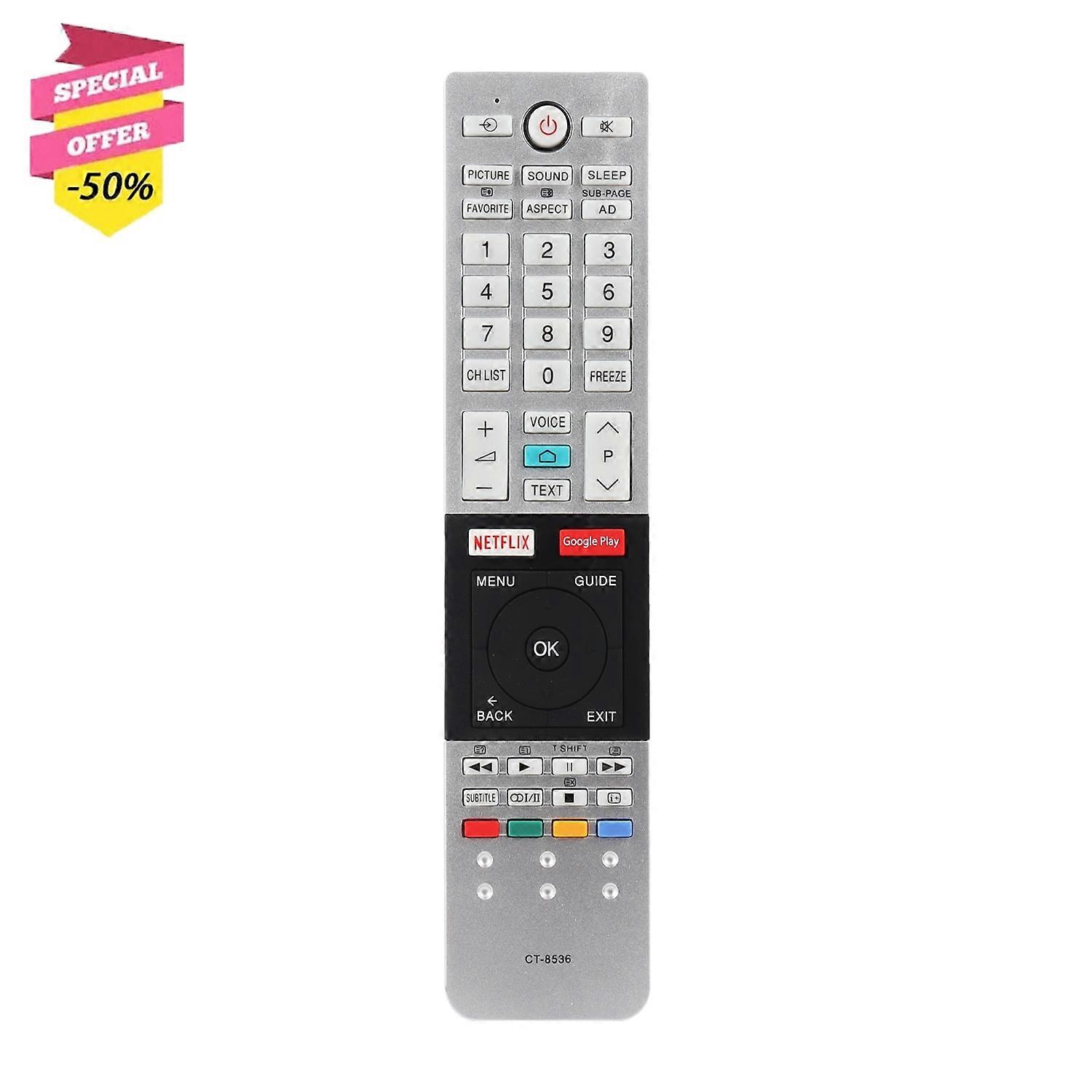 CT-8536 CT-8516 IR Remote Control Compatible With Toshiba TV 43U7750 49U775 with Netflix Google Play Buttons (No Voice Function)