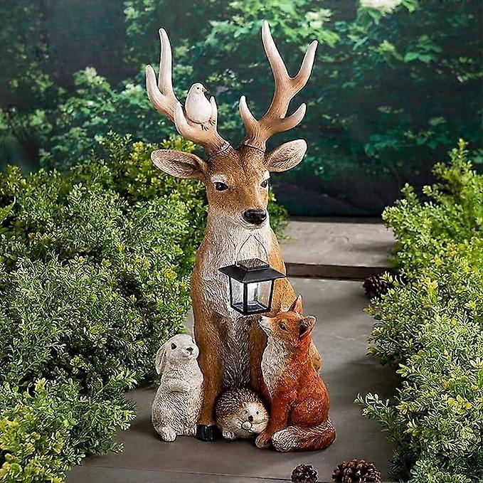 Solar Glowing Hanging Led Lantern Light Resin Deer Rabbit Hedgehog Wolf Figurine Decoration Garden Ornament Home Decor Courtyard Front Door Decor Orna