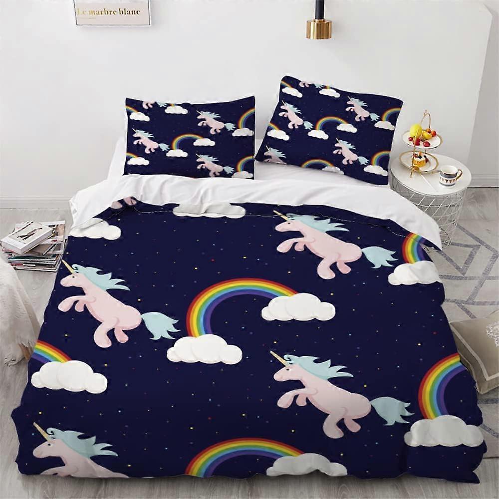 Påslakan 240x260 cm Unicorn Cartoon Horse Vuxen Sängset med Dragkedja Sängkläder i mikrofiber + 2 örngott