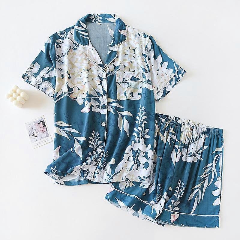Kvinnors Pyjamas Set Kortärmade Shorts Hem Pijima Lös Tvådelad Kostym för Hem Nattkläder Tryckt Plus Size Kvinna Pijima
