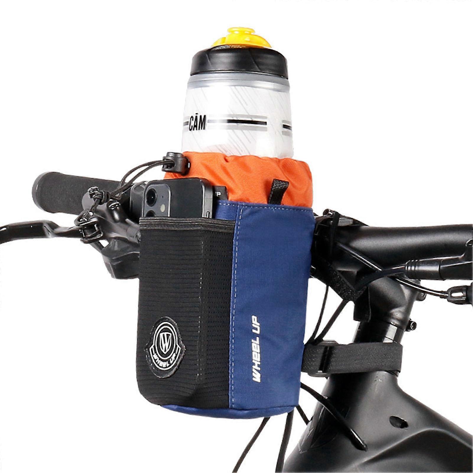 Bicycle Handlebar Water Bottle Holder with Nylon Pocket Phone Drink Cup Holder for Mountain Bikes Road Bikes