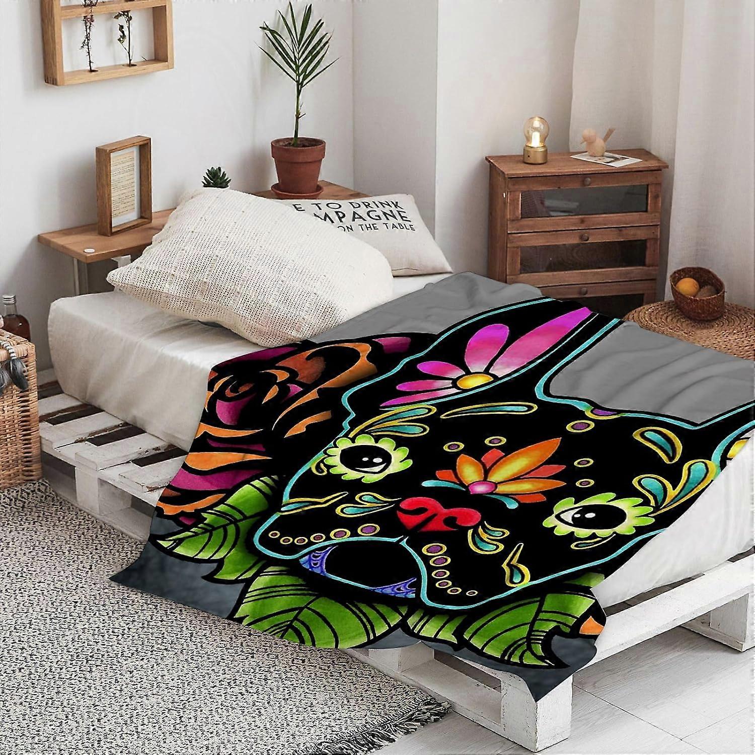 Warm Soft glow in the dark decorative dog face from neon color Throw Blanket,Winter Warm Sofa Bed Throw Bed Picnic Blanket Throw Over Soft Plush Garde