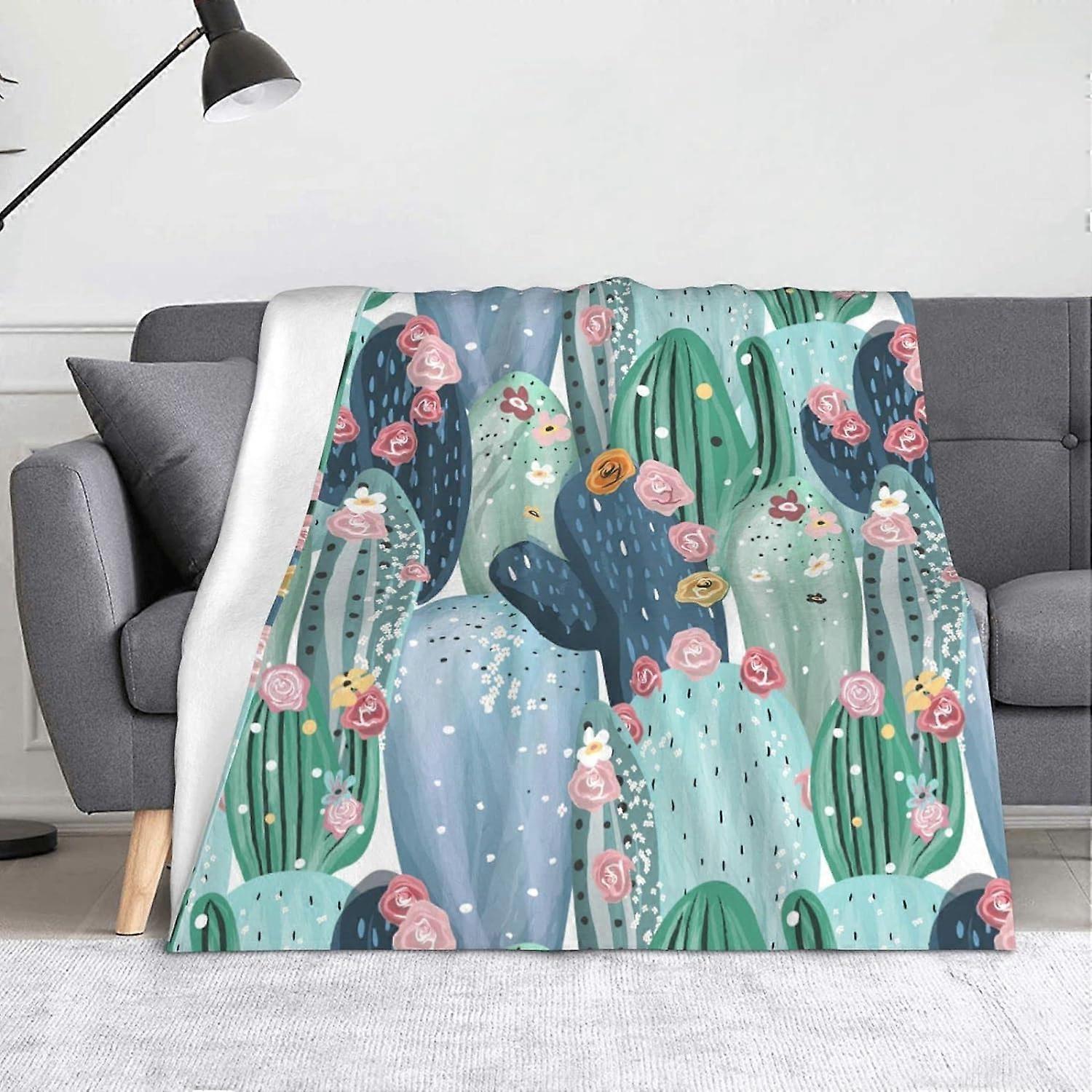 Colorful Cactus Flower Throw Blanket, Soft Lightweight Flannel Blanket for Sofas, Bed, Settees-GBNH103