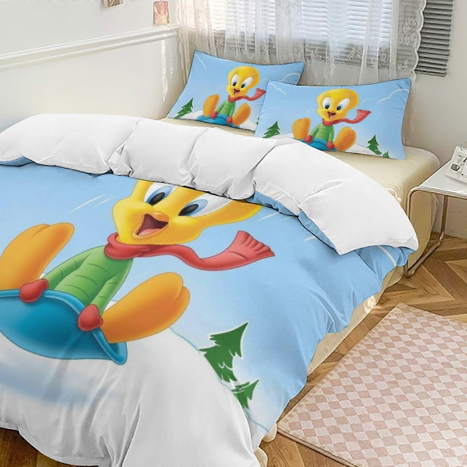 c583 TweetyBird 2 Cama Capa de Edredom Microfibra Conjuntos de Cama Leve 3 Peças Conjuntos de Edredom, 1 Capa de Edredom e 2 Fronhas para Crianças ee583