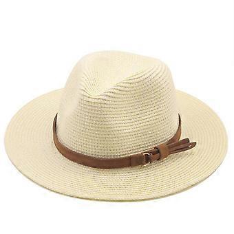 Foldable Men Women Wide Brim Panama Hats Straw Leather Band Fedora