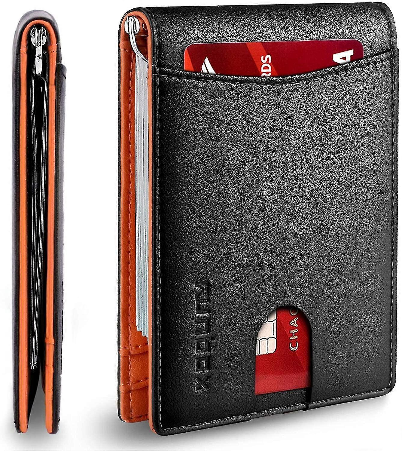 Portafoglio sottile minimalista per gli uomini con clip di denaro Rfid blocco tasca frontale in pelle portafogli da uomo in pelle