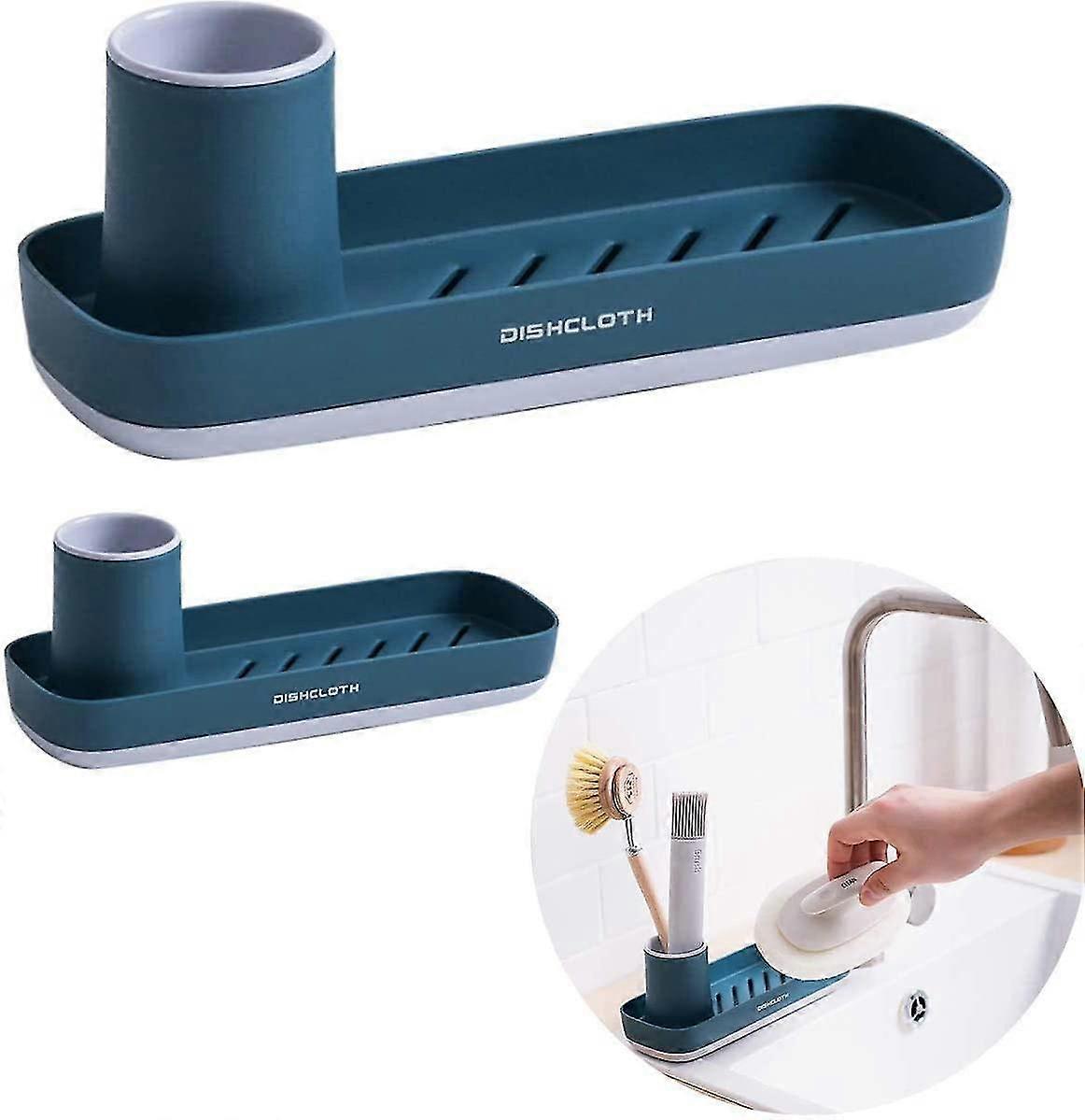 2stk Sink Storage Organizer Kitchen Drainer Tidy, Bathroom Sink Tidy Organizer Soap Drain Holder, Kitchen Sink Sponge Brush Holder Organizer