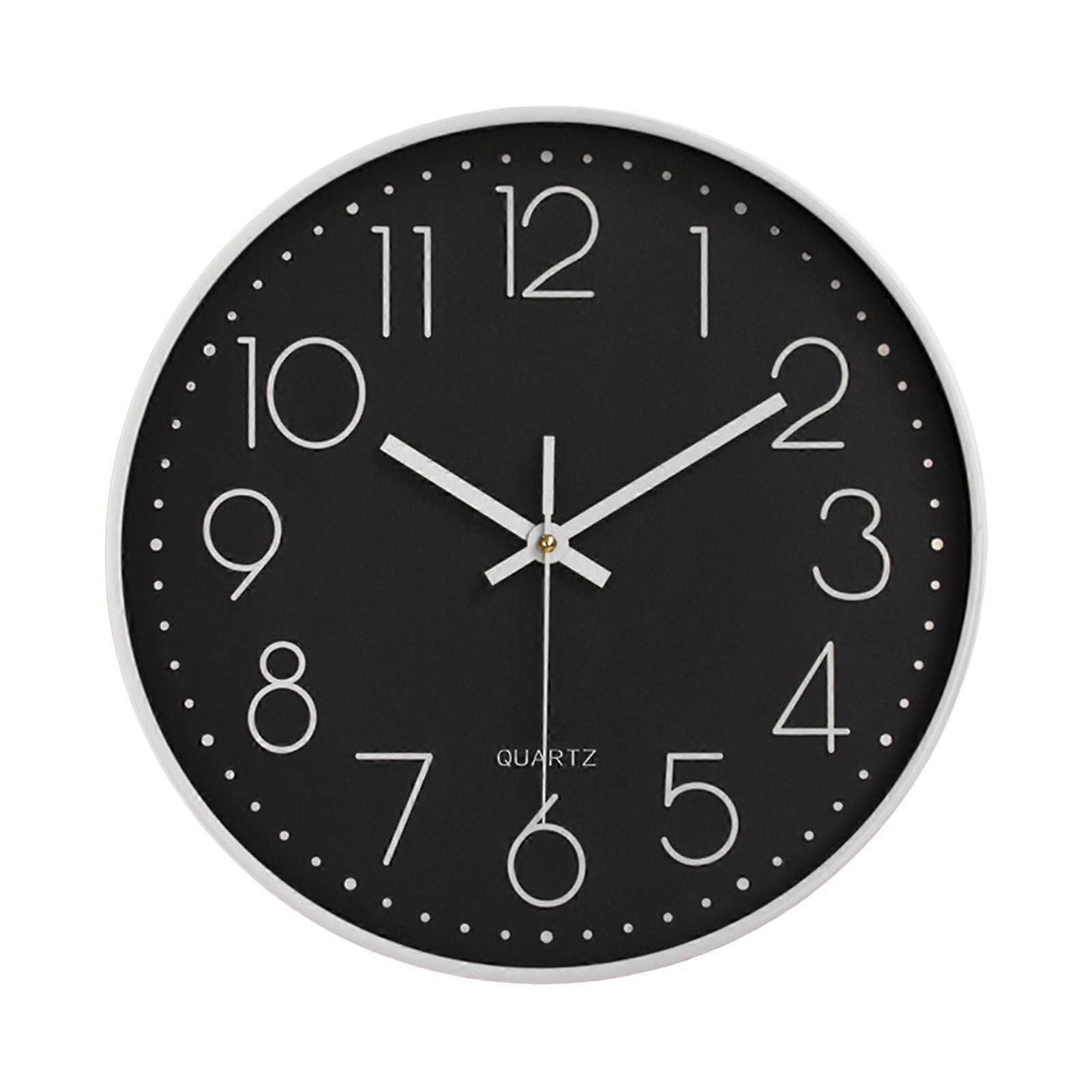 8 Inch Silent Wall Clock Embossed Scale Round Dial Pointer Display Battery Powered Accurate Timekeeper Plastic Quartz Wall Clock Living Room Bedroom D