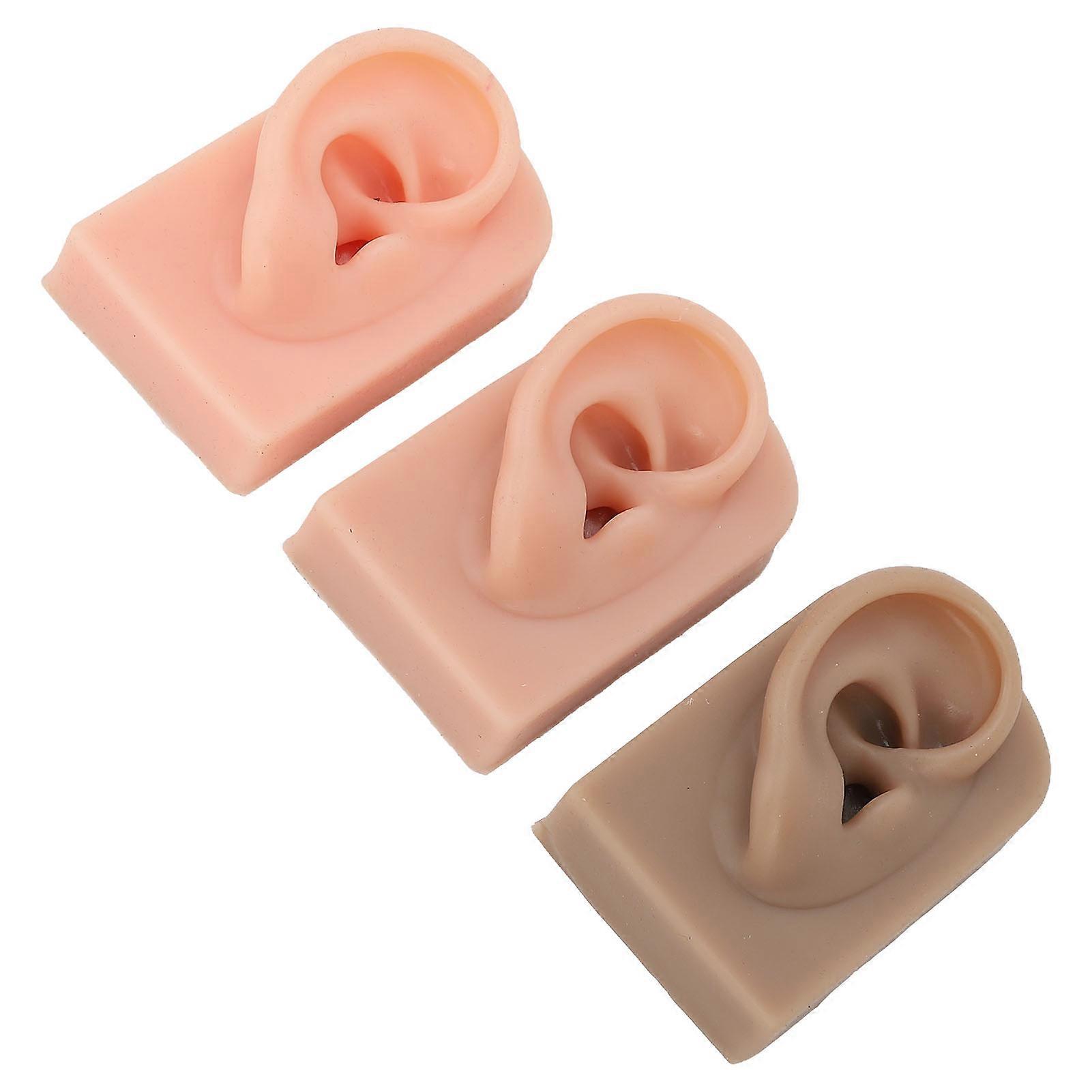3Pcs Silicone Ear Model Soft Flexible Right Ear 3 Colors Easy to Use Reusable Human Ear Model