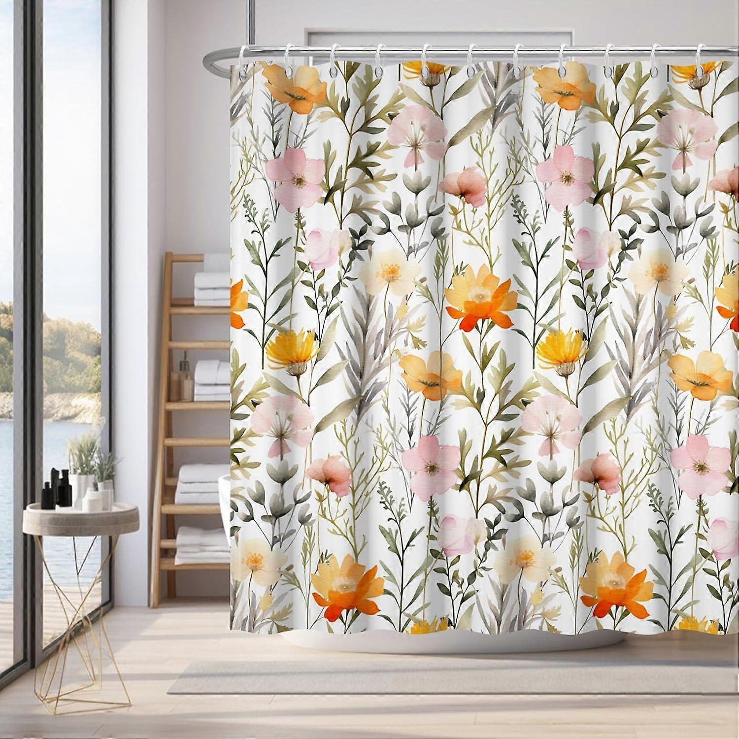 60x72インチ水彩花のシャワーカーテンピンクの花の葉ワイルドフラワーバスカーテンバスルームの装飾のための植物生地のシャワーカーテンセット水