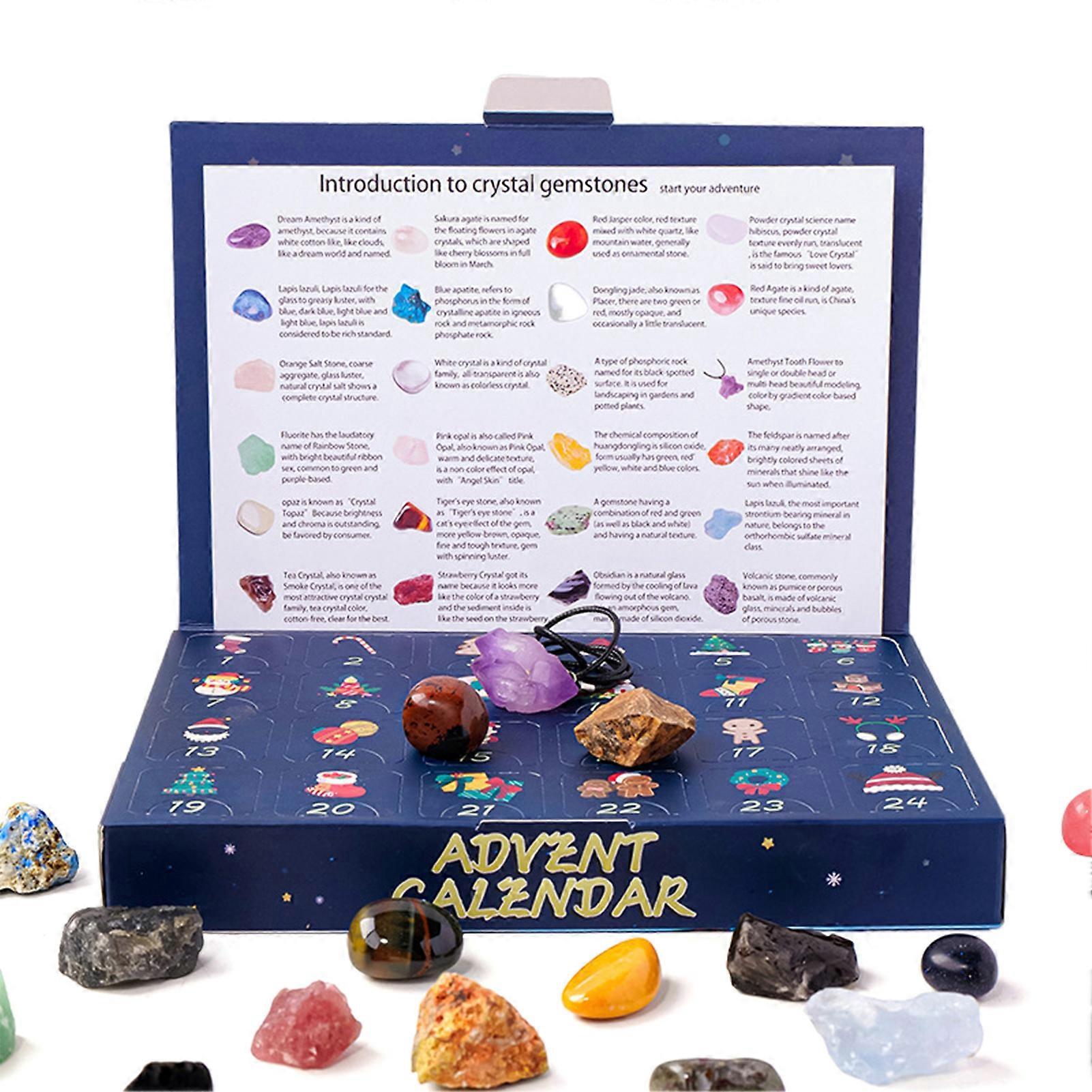 2024 Jul Adventskalender Ädelsten Set â€" 24PCS Färgglada Kristaller & Helande Stenar Kit För Barn Och Vuxna Gåva