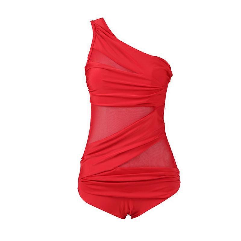 Plus Size Plavky Dámské Jedno rameno Slim Plavky Mesh Plná Barva Push Up Polstrované Plavky
