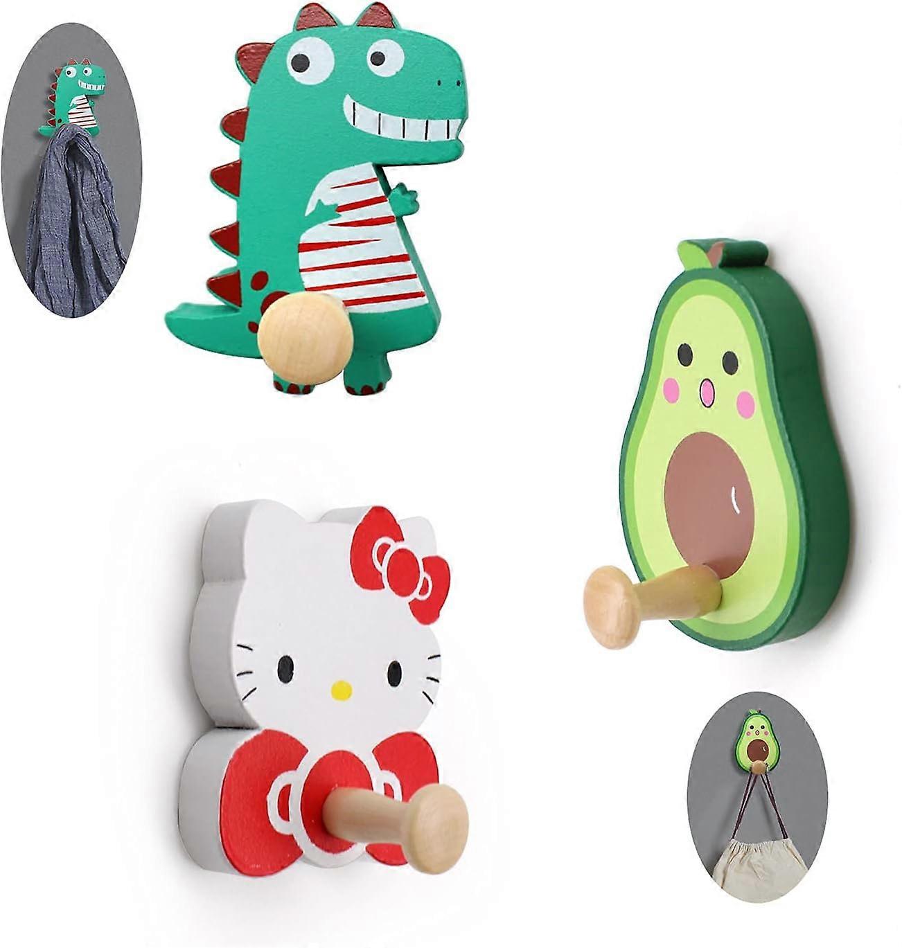 Self Adhesive Hooks, Cute Cartoon Wooden Sticky Hooks, Wall Hooks Stick on Hooks, Bathroom Hooks, Self Adhesive Hooks for Hanging, Key, Plug, Kitchen 