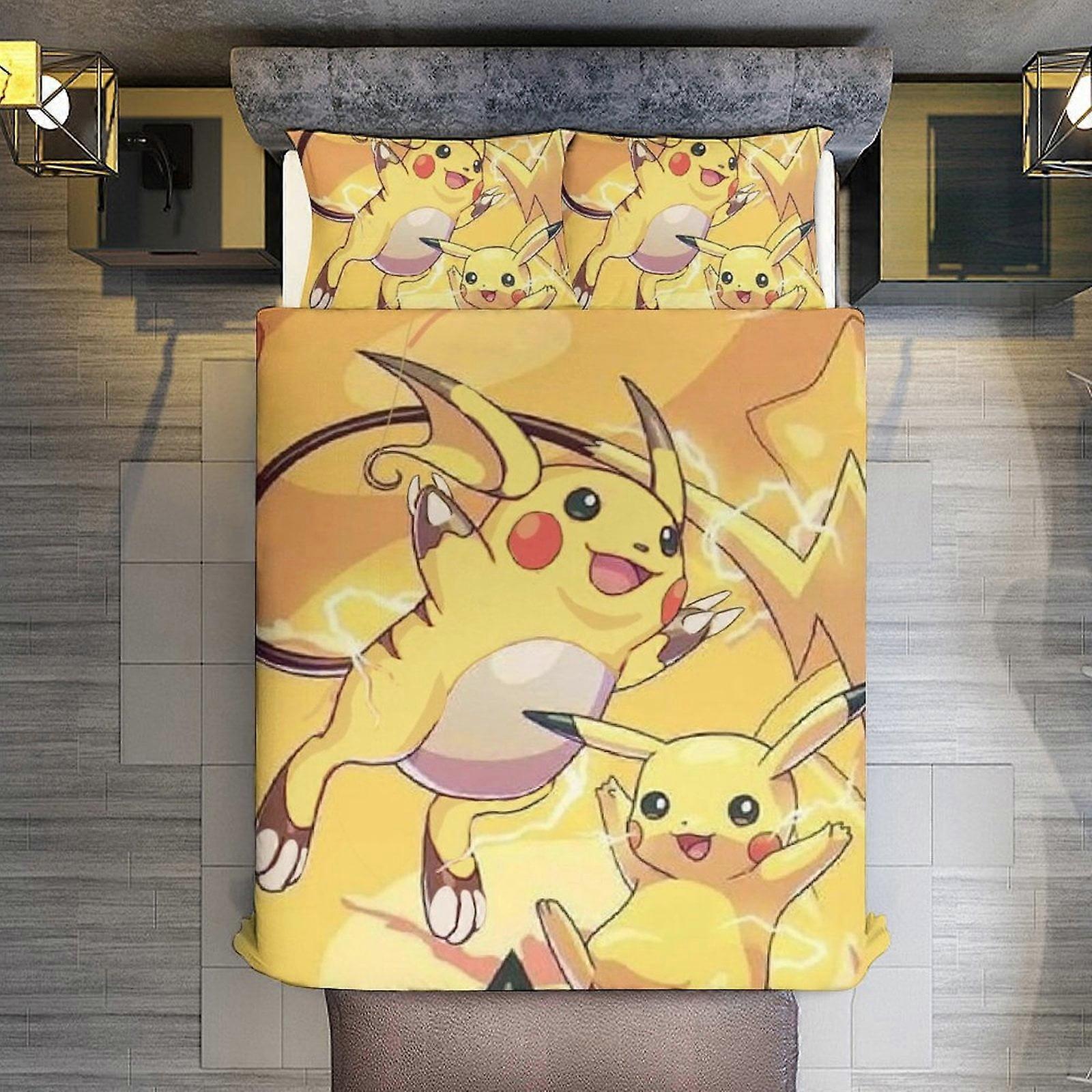 KA373 Pichu Pikachu & Raichu مجموعات من 3 قطع لحاف من الألياف الدقيقة مع لحاف غطاء غطاء سرير خفيف الوزن لجميع الفصول ملاءات سرير RM373