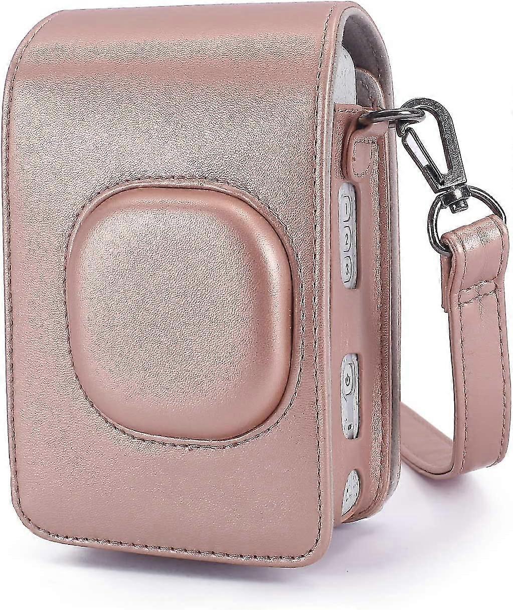 Instax Mini LiPlay カメラ用保護 PU レザーケース、ローズゴールド、調節可能なストラップ