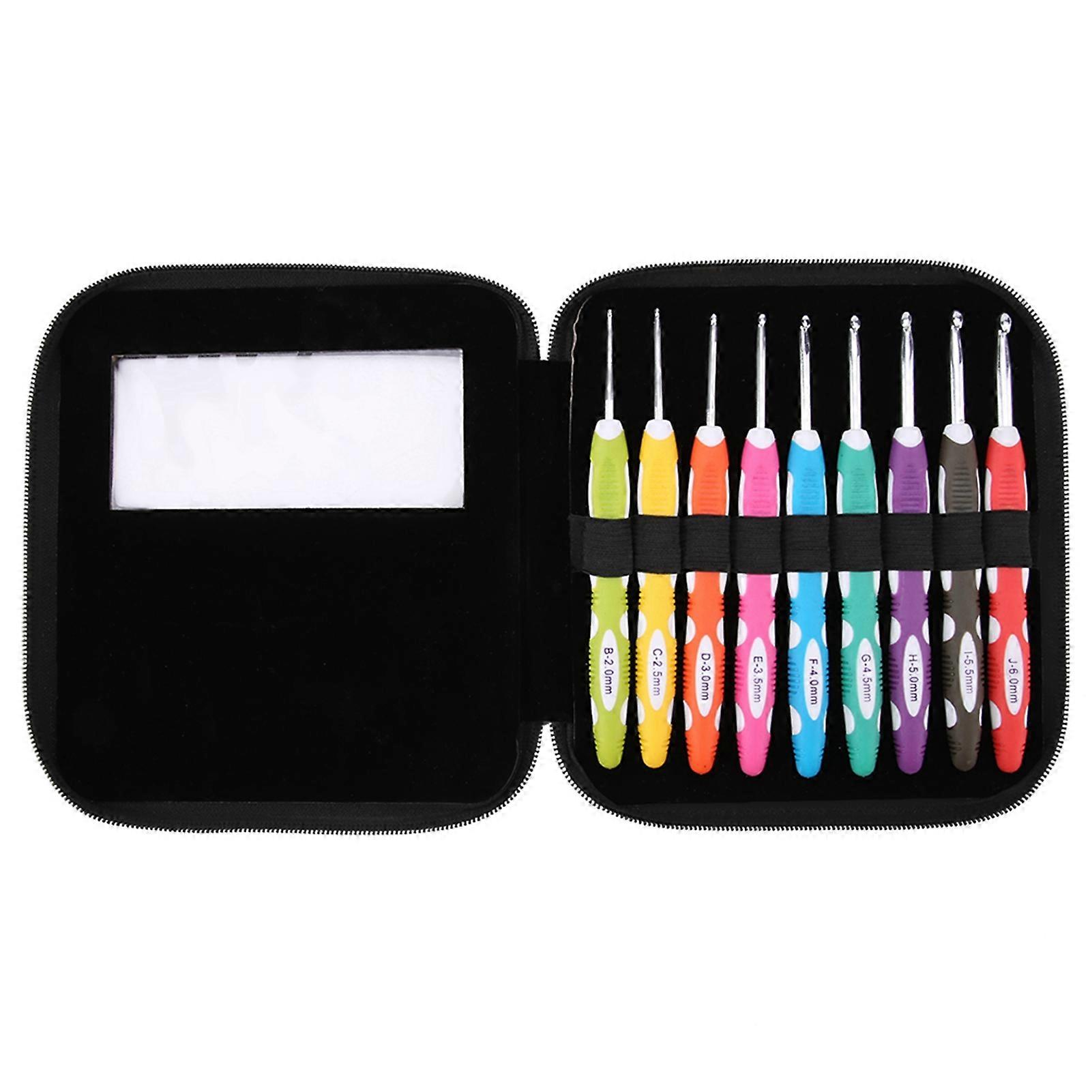 9PCS Crochet Hooks Set Knitting Smooth Needle Tools Ergonomic Plastic Handle Aluminum Hooks(#1)
