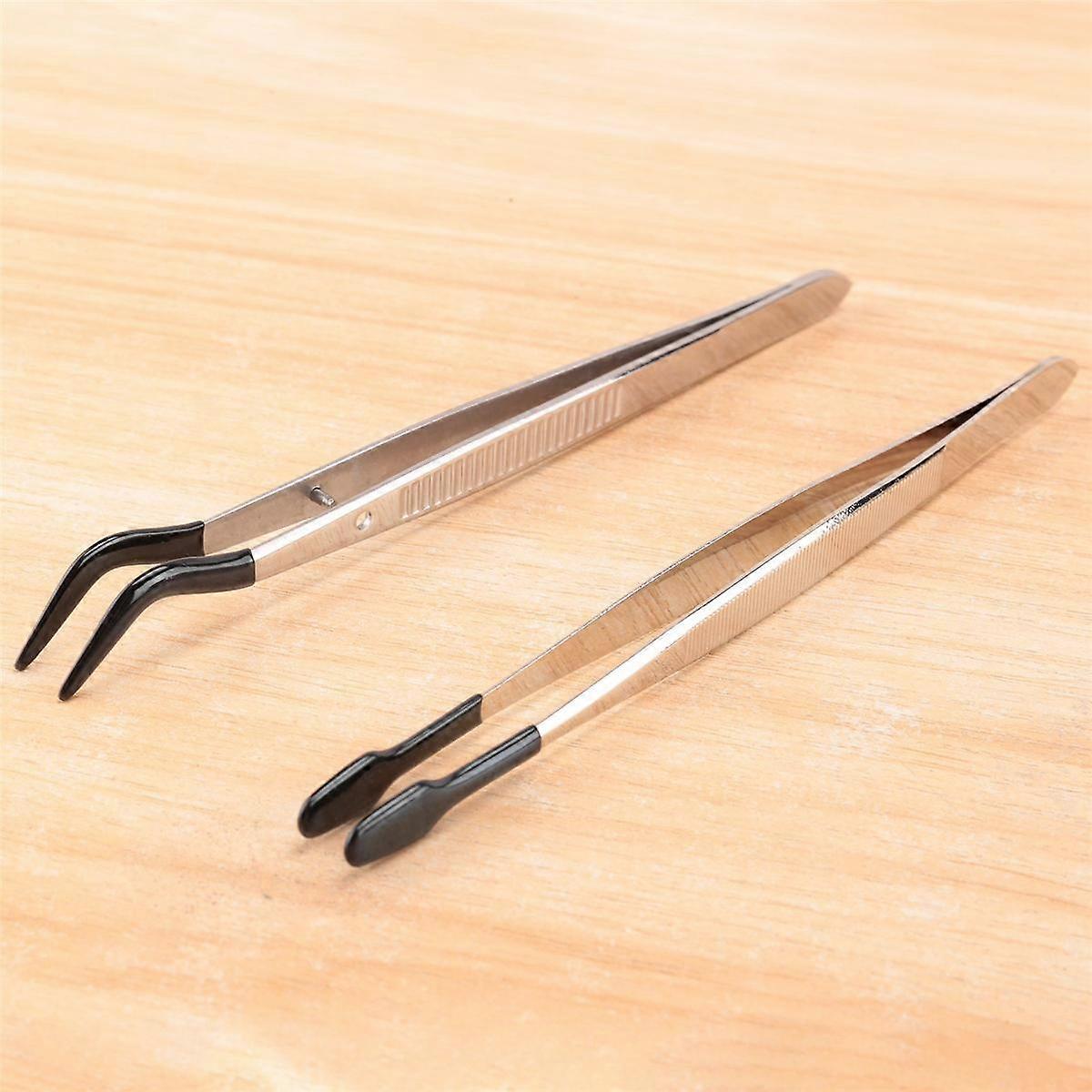 2 Pcs of Rubber Tip Tweezers Set for Craft Laboratory Industrial Hobby Tweezers Pliers Jewelry Stamp Plastic Box 15cm