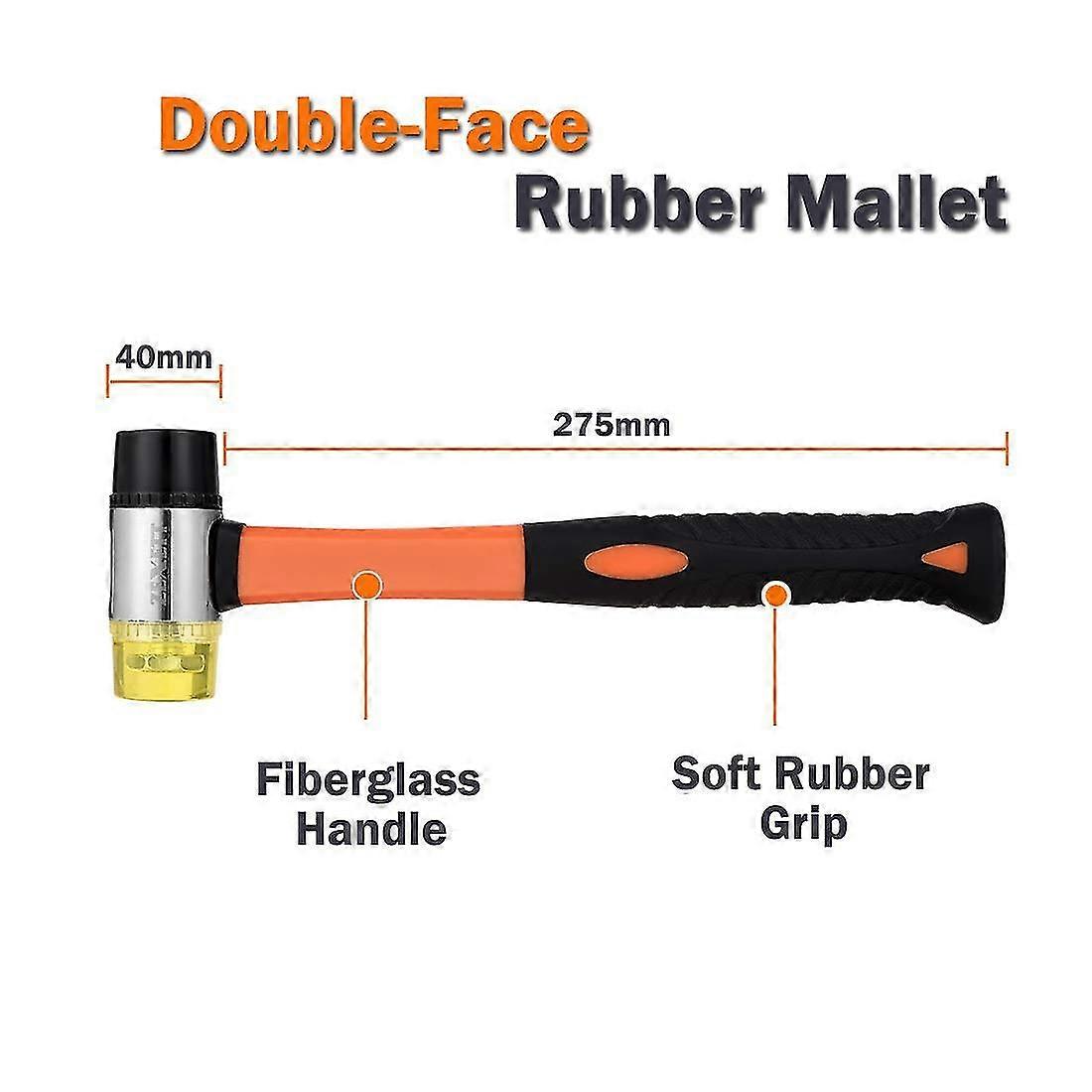 Rubber Mallet, 35mm Double Sided Soft Hammer With Fiberglass Handle, Perfect For Leather Crafts