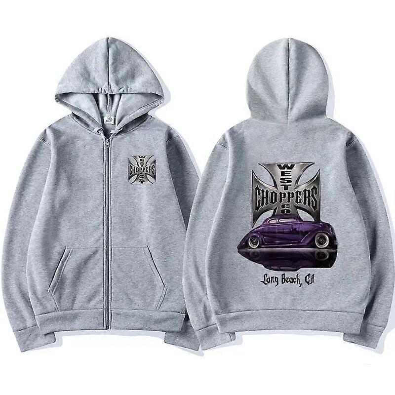 Moletom com Capuz com Zíper e Logotipo Gráfico West Coast Choppers 90s Moletom com Zíper Legal para Homens Harajuku Hip Hop Sweatshirts Y2K Streetwear
