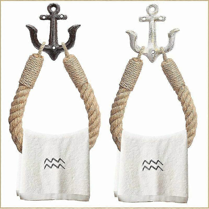 Nautical Rope Towel Ring, Toilet Paper Holder, Beach Themed Bathroom Decor, with Metal Hook for Bathroom Decor