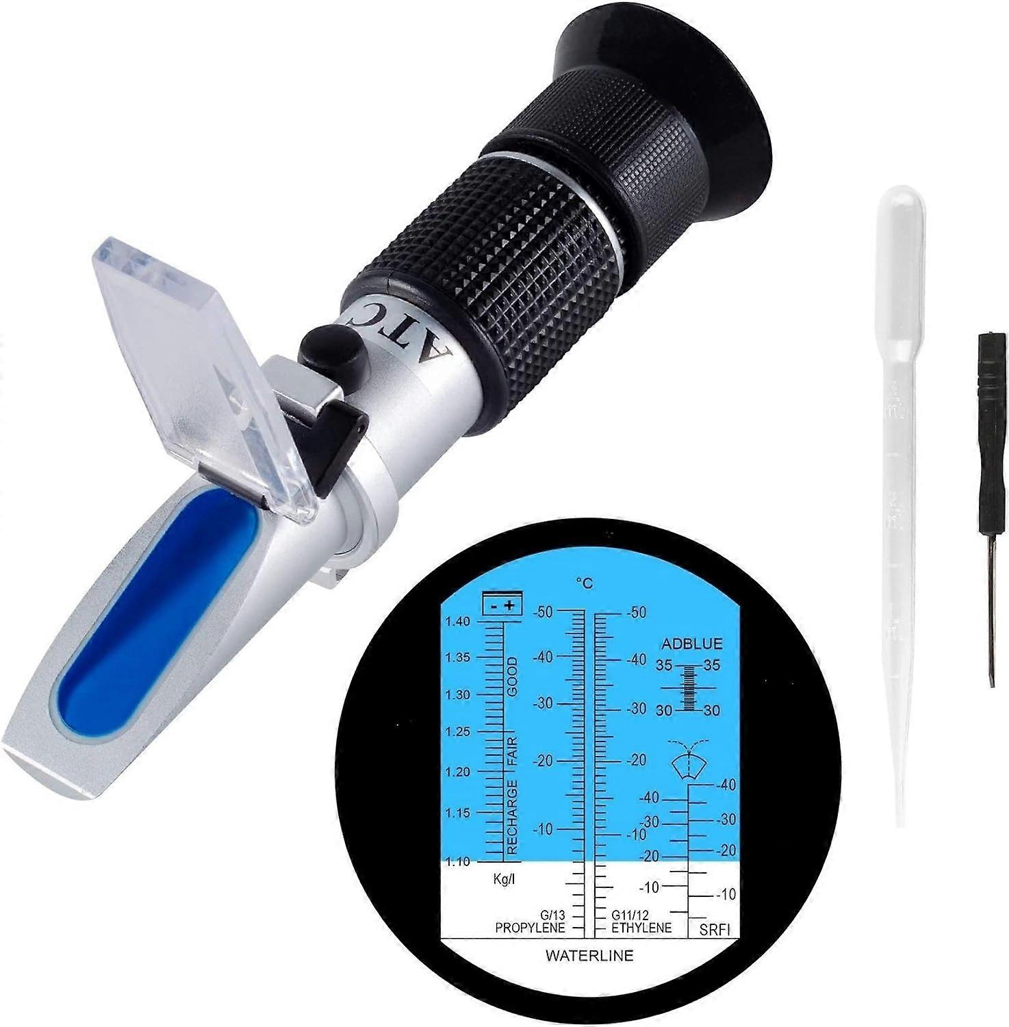 4 in 1 Antifreeze Refractometer for Checking the Freezing Point of Automotive Antifreeze Systems, Refractometer Freeze Tester for Battery Acid, Ethyle