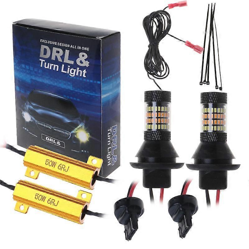 2pc T20 7440 96-LED 3014 50W Dual-Color Switchback LED DRL Turn Signal Light Kit