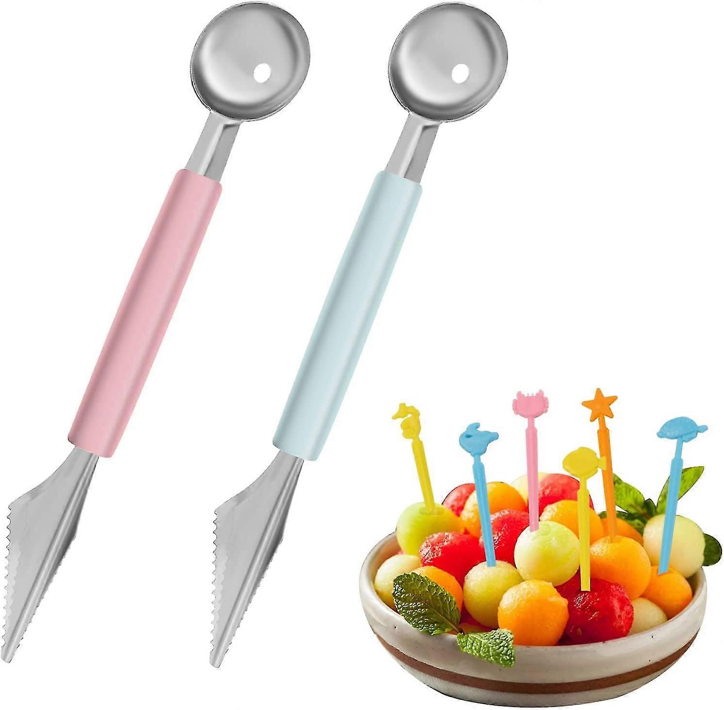 Melon Spoon Ball Cutter Set With Fruit Forks, Double Purpose Melon Cutouts, Fruit Carcasse Gift