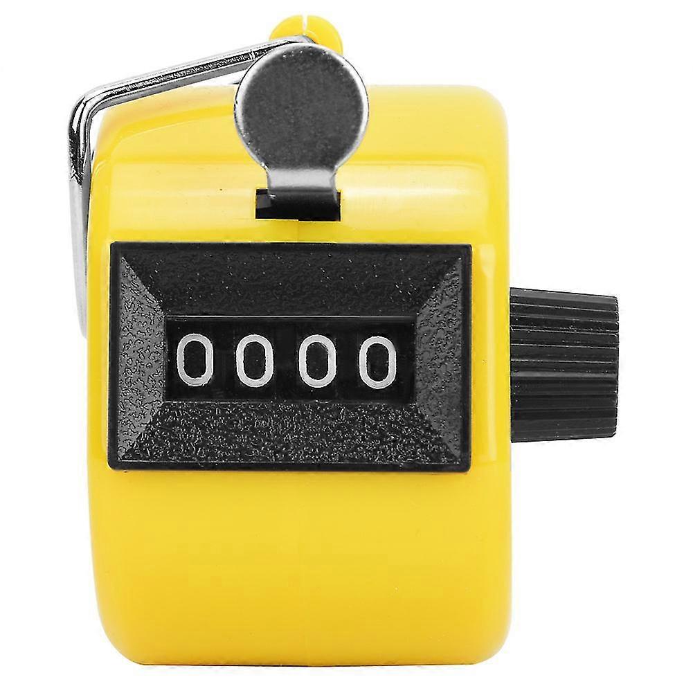Yellow Handheld Tally Counter with Reset Knob and Hook - 4-Digit