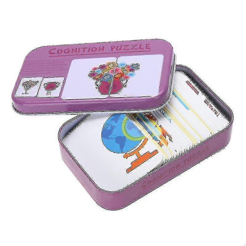 va-1-6 Years Old Cognition Puzzles Toys Toddler Iron Box Cards Matching Game Cognitive Cards Vehicle Fruit Animal