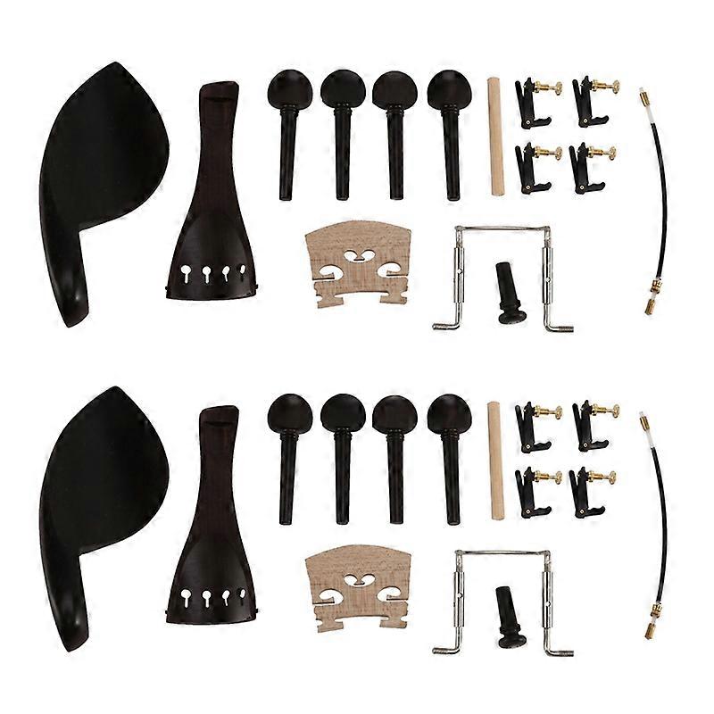 2X 4/4 Peças de Violino de Ébano Pinos de Cauda Chinrest Maple Bridge Set